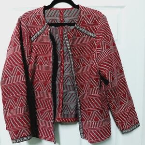 JustFab Red and Black Geometric Blazer